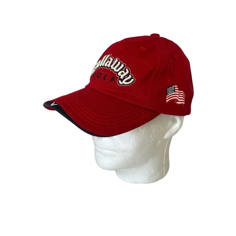 Callaway Golf Hat Red Baseball Cap Adjustable Strapback Hat USA Flag Embroidered